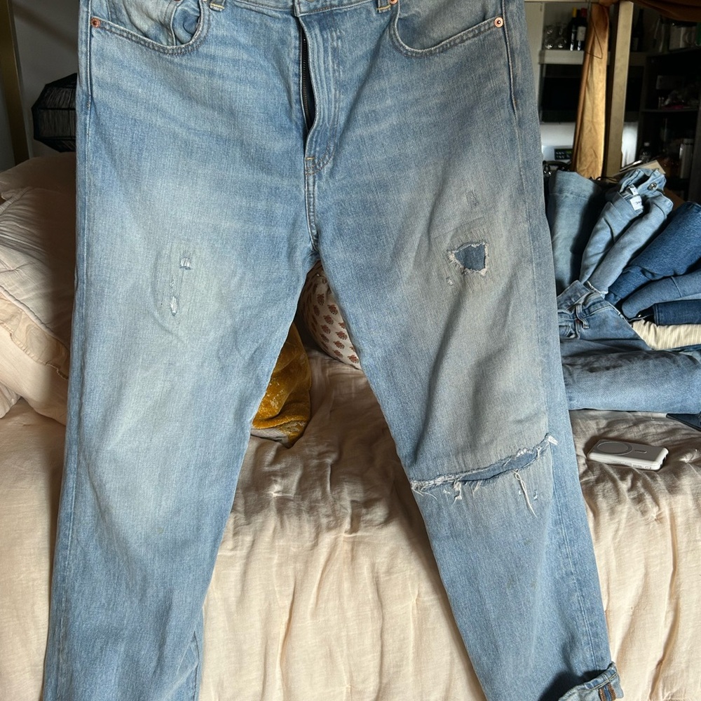 Women's Distressed Light Blue Boyfriend Jeans